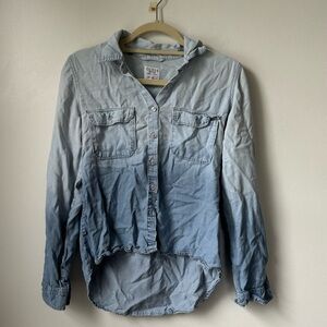 Guess Size Small Daydream Blue Wash Ombré Long Sleeve Denim Shirt
